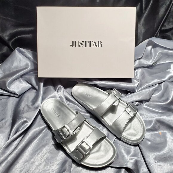 NIB JUSTFAB silver slide molded slide sandals LUCA - Picture 3 of 6
